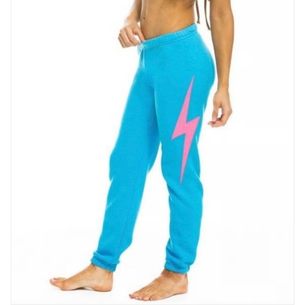 Aviator Nation Neon Blue Pink Bolt Sweatpants